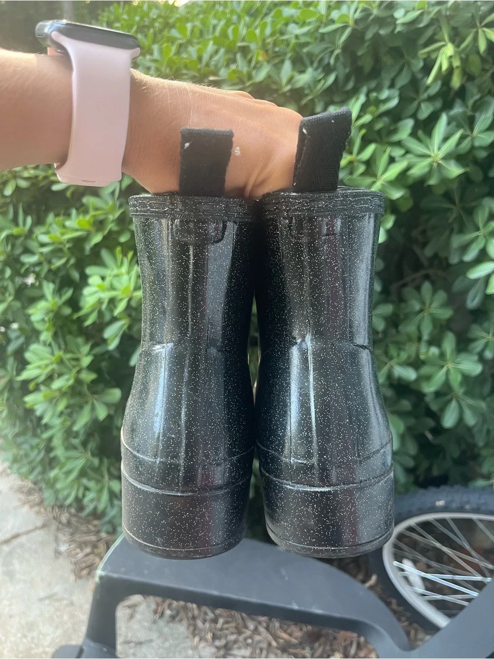 Hunter Womens PLAY Starcloud Glitter Short Waterproof Rain Boots Black Size 8